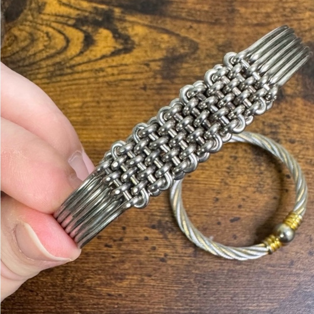 SILVER & GOLD TONE WIRE CABLE & WOVEN BRACELETS